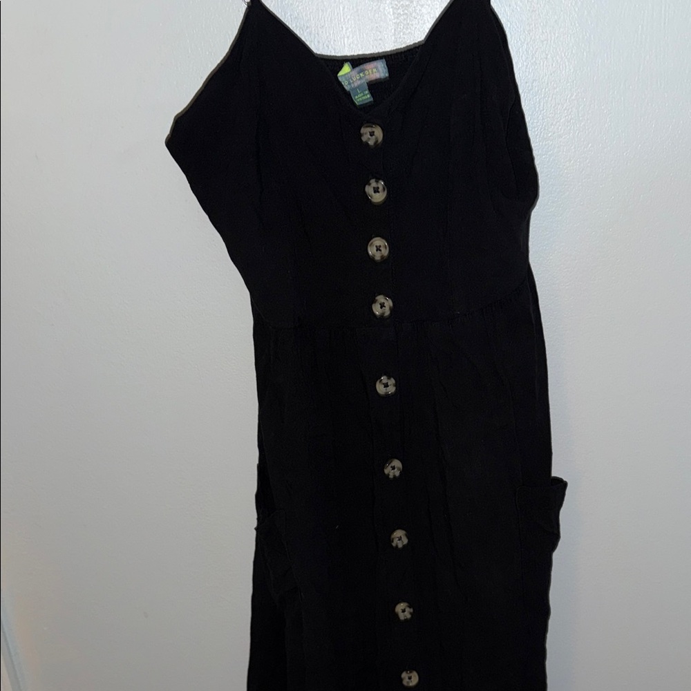Good Luck Gem Black thin straps button down front  pocket on the sides